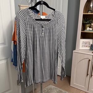 J. Jill Black and White Checkered Blouse